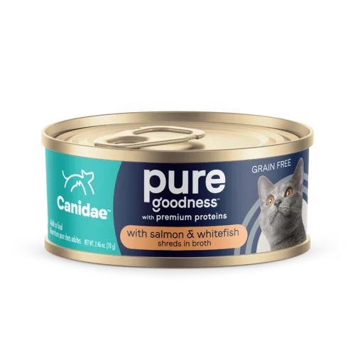    - Cat food for multi-cat households  CANIDAE® PURE With Salmon and Whitefish in Broth Wet Cat Food (2.46-oz, single)